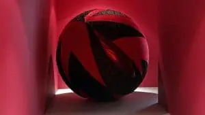 Iso pyöriteltävä pallo näyttelytilassa