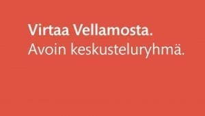 Punaisella taustalla teksti Virtaa Vellamosta